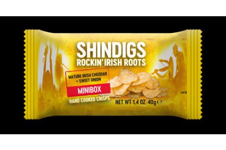 Shindigs Minibox Handcooked Crisps Irish Cheddar and Sweet Onion 40g 