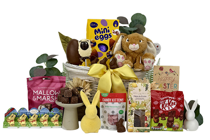 Easter Bunny Basket gift with chocolate egg and toy bunny